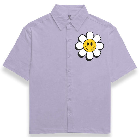 Cotton Shirt | Lavender with Smiley Flower Print