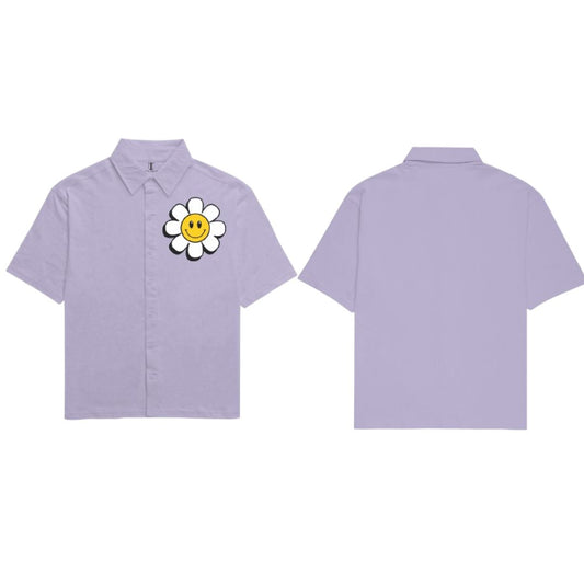 Cotton Shirt | Lavender with Smiley Flower Print